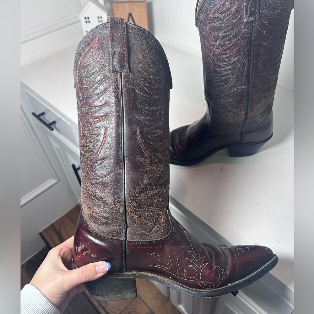 Vintage Acme Western Cowboy Boots Burgundy Brown | Men’s 8.5 Women’s 10 - Picture 6 of 8